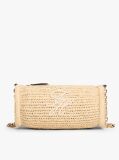 Beige Logo Embroidery Raffia Shoulder Bag  Women