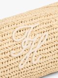 Beige Logo Embroidery Raffia Shoulder Bag  Women