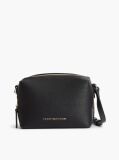 Black Modern Metallic Logo Textured Camera Bag  Women