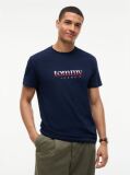 Blue Tricou Din Jersey Cu Guler Rotund Si Logo  Barbati
