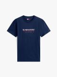 Blue Tricou Din Jersey Cu Guler Rotund Si Logo  Barbati