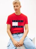 Rosu Tricou Cu Guler Rotund Si Insigna Cu Steag  Barbati