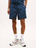 Blue Pantaloni Scurti Relaxed Din Poplin Imprimati  Barbati