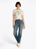 Alb Tricou Cu Croiala Slim Si Logo NYC  Femei