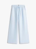 Blue Loose Linen Blend Drawstring Trousers  Women