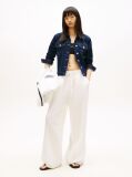 White Loose Linen Blend Drawstring Trousers  Women