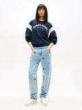 Denim Embroidery Mid Rise Slim Straight Leg Jeans  Femei
