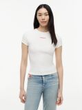 Alb Tricou Slim Cu Logo Si Dungi  Femei