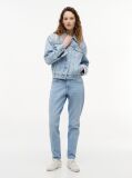 Denim Blugi Slim Cu Talie Medie Si Steag Brodat  Femei