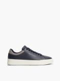 Blue Mixed Texture Court Trainers With Leather  Men