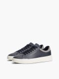 Blue Mixed Texture Court Trainers With Leather  Men