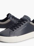 Blue Mixed Texture Court Trainers With Leather  Men