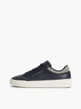Blue Mixed Texture Court Trainers With Leather  Men