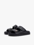 Black Leather TH Monogram Double Strap Sandals  Women