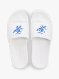 White Logo Embroidery Canvas Pool Slides  Women