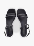 Black Leather Contrast Topstitch Block Heel Sandals  Women