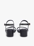 Black Leather Contrast Topstitch Block Heel Sandals  Women
