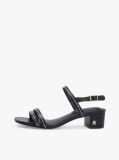 Black Leather Contrast Topstitch Block Heel Sandals  Women