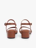 Brown Leather Contrast Topstitch Block Heel Sandals  Women