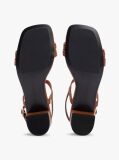 Brown Leather Contrast Topstitch Block Heel Sandals  Women