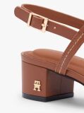 Brown Leather Contrast Topstitch Block Heel Sandals  Women