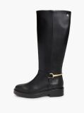 Black Gold-Tone Hardware Leather Riding Boots  Women