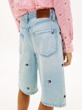 Blue Pantaloni Scurti Din Denim Largi Cu Broderie In Forma De Steag   Baieti