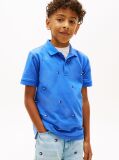 Blue Tricou Polo Cu Croiala Regular Si Steag Brodat  Baieti