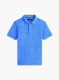 Blue Tricou Polo Cu Croiala Regular Si Steag Brodat  Baieti
