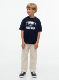 Blue T-Shirt Din Jerseu Cu Guler Rotund Si Logo  Baieti