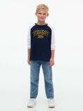 Blue T-Shirt Varsity Cu Blocuri De Culori Si Logo  Baieti