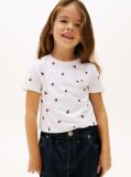 White Smiley Heart Flag Print T-Shirt  Girls
