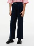Blue Pantaloni Cu Picior Larg Cu Curea Din Amestec De In  Fete