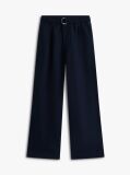 Blue Pantaloni Cu Picior Larg Cu Curea Din Amestec De In  Fete