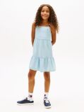 Denim Beaded Strap Twill Tiered Dress  Girls