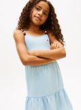 Denim Beaded Strap Twill Tiered Dress  Girls