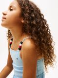 Denim Beaded Strap Twill Tiered Dress  Girls