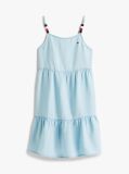 Denim Beaded Strap Twill Tiered Dress  Girls