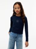 Blue T-Shirt Extra Slim Cu Maneca Lunga Si Steag  Fete