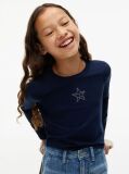 Blue T-Shirt Extra Slim Cu Maneca Lunga Si Steag  Fete