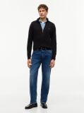 Negru Cardigan Din Bumbac Si Casmir Zip-Thru  Barbati