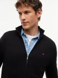 Negru Cardigan Din Bumbac Si Casmir Zip-Thru  Barbati