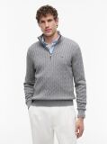 Grey Cable Knit Half-Zip Jumper  Men
