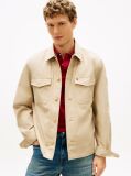 Beige Flag Embroidery Twill Shirt Jacket  Men