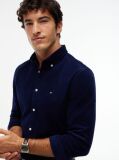 Blue Regular Fit Flag Embroidery Corduroy Shirt  Men
