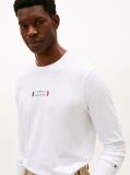Alb T-Shirt Din Jerseu Cu Maneci Lungi Si Logo  Barbati