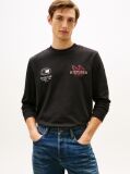 Negru T-Shirt Din Jerseu Cu Maneci Lungi Si Imprimeu  Barbati