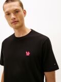 Negru T-Shirt Cu Croiala Lejera Si Logo  Barbati