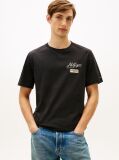 Negru T-Shirt Cu Textura Guler Rotund Si Logo  Barbati