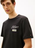 Negru T-Shirt Cu Textura Guler Rotund Si Logo  Barbati